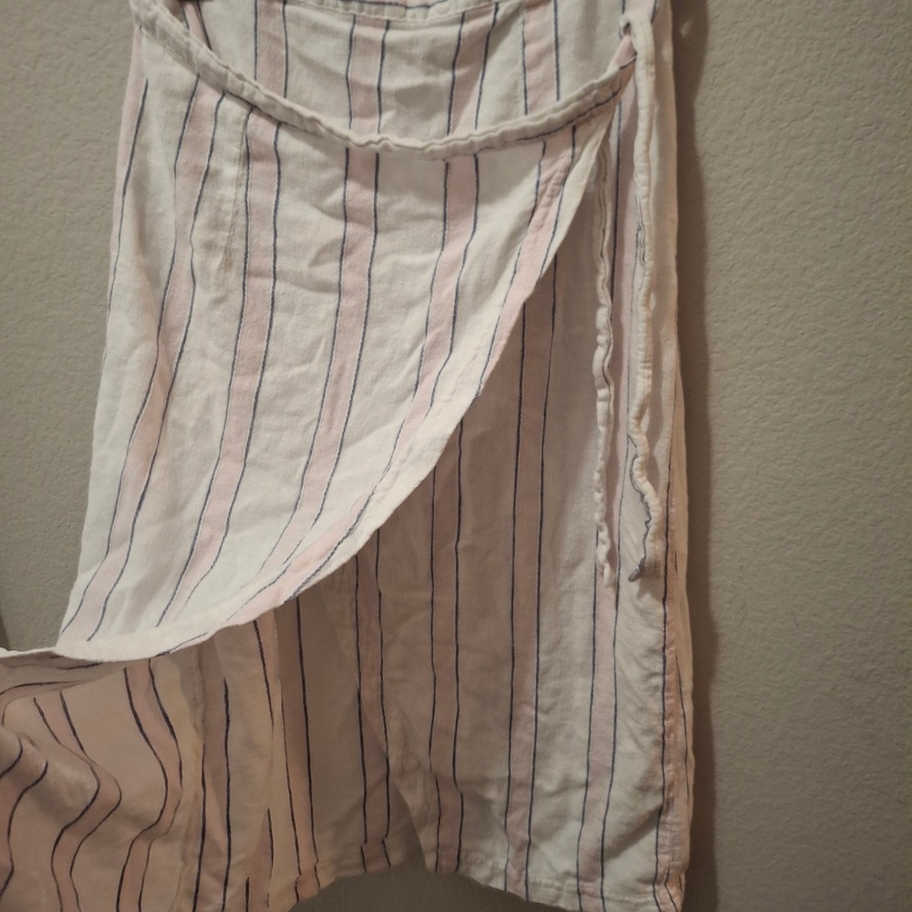 Cloth & Stone Anthropologie Linen Blend Striped Wrap Midi Skirt Small R7092-Y53